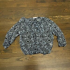 Olivia Moon Blue Tie Front Peasant 3/4 Sleeve Top in Size Small